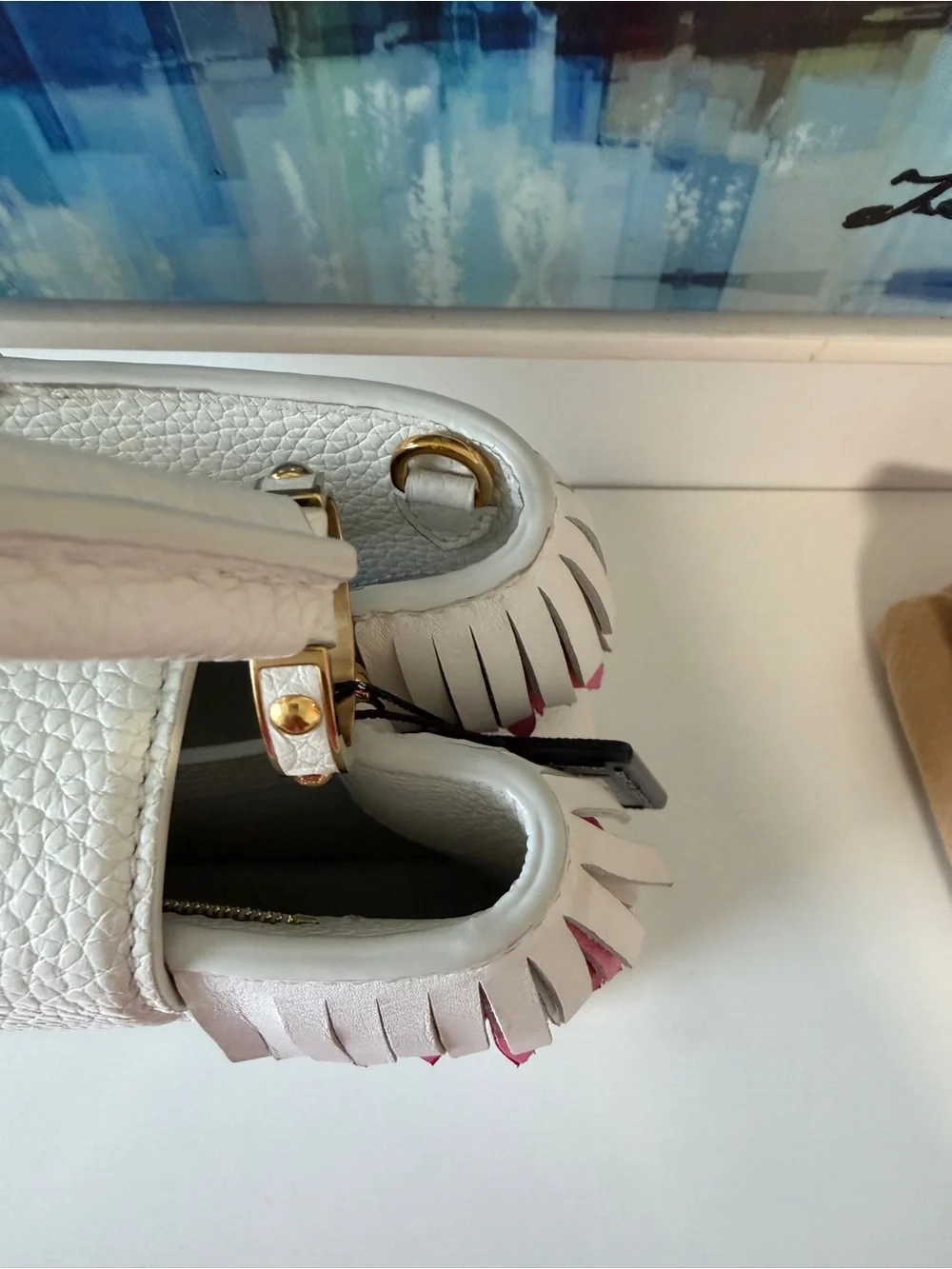 Limited Edition Louis Vuitton White Capucine with Pink Fringe and Gold Hardware